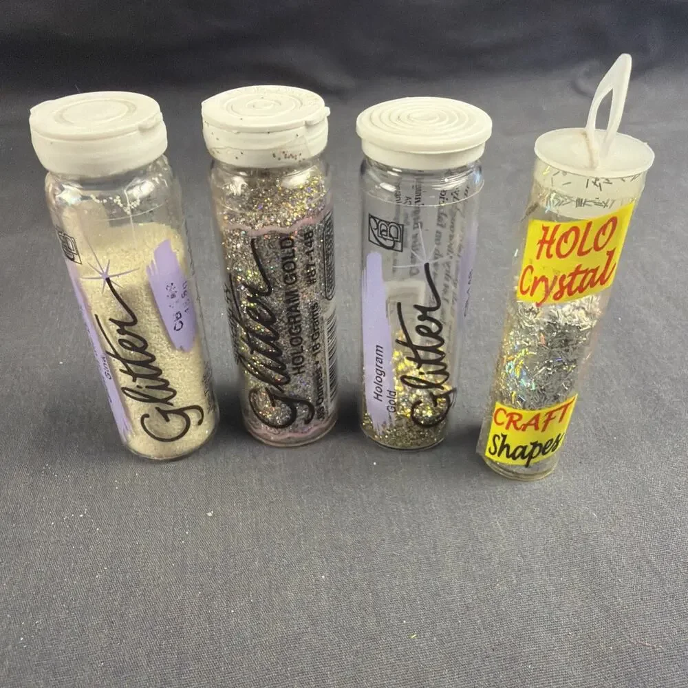Assorted Craft Glitter 70 Lot, Multicolor, Glass Beads, Jars Bottles & Bags